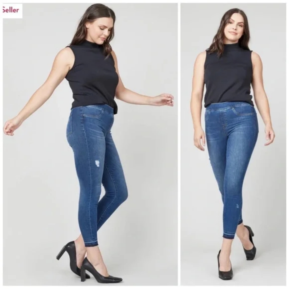 Spanx Distressed Ankle Skinny Pull on Jeans Medium Wash Jeggings